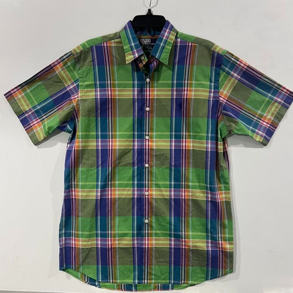 Vintage Polo Ralph Lauren Madras Plaid Short Sleeve Button Up Shirt -Sz Medium